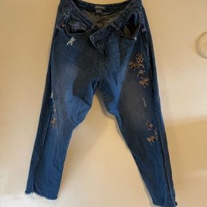 Embroidered Embellished Distressed Jean